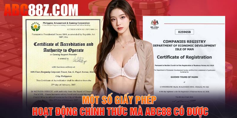 Một số giấy phép hoạt động chính thức mà ABC88 có được